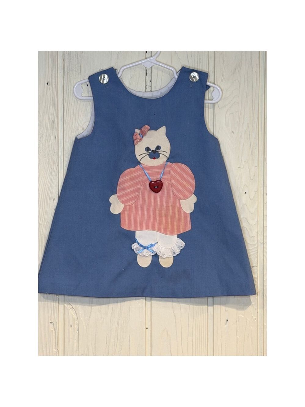 Chocolate Soup Girls Dress 3T Blue Pink Cat Applique Vintage
